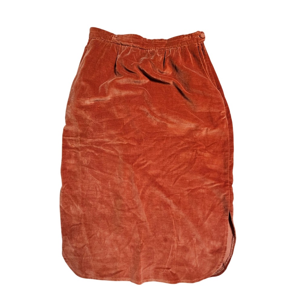 Vintage Strawberry Plant Dorothy Schoelen Velvet Midi Pencil Suit Skirt 26 Rust